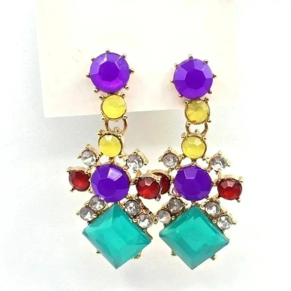 Purple Green Yellow Rhinestone Long Stud Dangle Boho Earring Fashion Jewelry E67 - Picture 1 of 2
